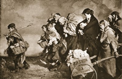 „Bezdomni”, ucieczka przed niemieckimi hordami, z „The Illustrated War News” (litografia) autorstwa Richard (after) Jack