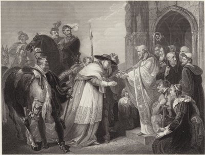 Kardynał Wolsey w opactwie Leicester (grawerowanie) autorstwa Richard (after) Westall