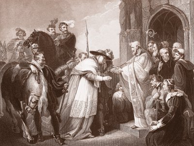 Kardynał Wolsey w opactwie Leicester, grawerowane przez R. Walthera (lito) autorstwa Richard (after) Westall