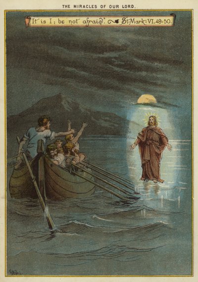 Cuda Chrystusa: Jezus chodzi po wodzie (chromolitho) autorstwa Richard Andre