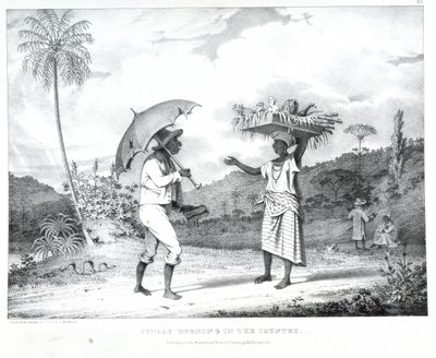 Niedzielny poranek na wsi, ilustracja ze „scenografii Indii Zachodnich” autorstwa Richard Bridgens