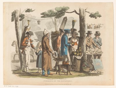 Scena uliczna z kupcami Wędrowcy po bulwarach (tytuł na obiekcie) autorstwa Richard Brinsley Peake