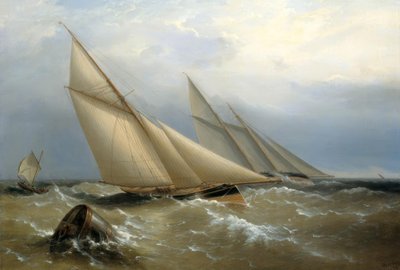 Jacht szkuner i kuter okrążający boję autorstwa Richard Brydges Beechey