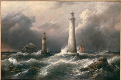 H.M.S. Lord Warden poza latarniami Eddystone autorstwa Richard Brydges Beechey