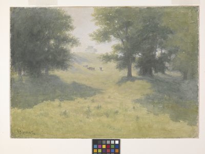 Krajobraz z krowami i zboczem wzgórza (akwarela na białym papierze) autorstwa Richard Buckner Gruelle
