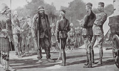 Komendant Cronje poddaje się lordowi Robertsowi (litografia) autorstwa Richard Caton II (after) Woodville