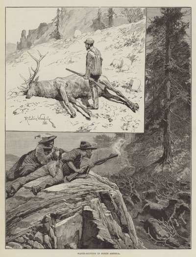 Wapiti-Hunting w Ameryce Północnej (grawerowanie) autorstwa Richard Caton II (after) Woodville