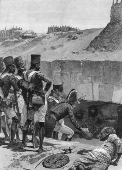 Odnalezienie jeńców brytyjskich pod kazamatami w fortyfikacjach, 1894 r. autorstwa Richard Caton II Woodville
