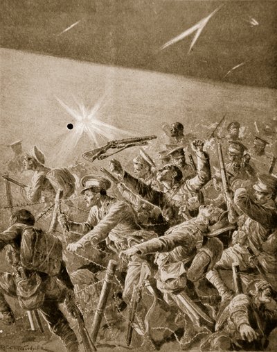 Brytyjska piechota przedziera się przez niemieckie zasieki, 1914-19 autorstwa Richard Caton Woodville