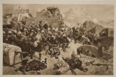 Candahar: 92. górale i 2. szturmujący Gurkhów Gaudi Mułła Sahibdad, z „The Illustrated London News”, 1901 autorstwa Richard Caton Woodville