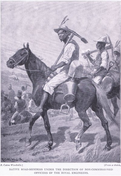 Rdzenni zarządcy dróg, z After Pretoria: The Guerilla War, wydanej przez Harmsworth Bros Limited, 1901 autorstwa Richard Caton Woodville