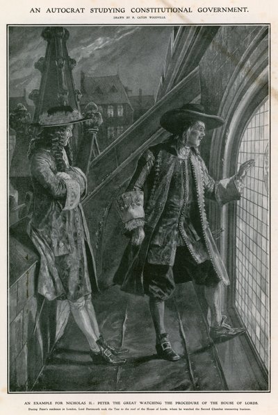 Piotr Wielki przyglądający się obradom Izby Lordów autorstwa Richard Caton Woodville