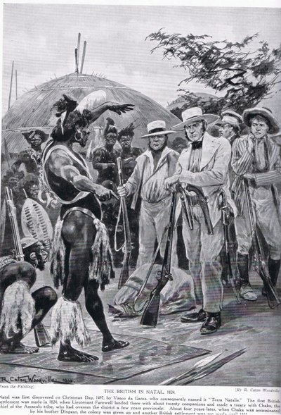 Brytyjczycy w Natal w 1824 r., ilustracja z „Hutchinson