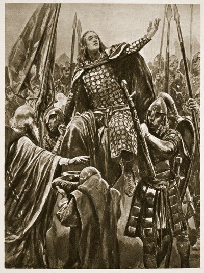 Podniesienie Edwarda Starszego podczas koronacji w Kingston-on-Thames, Whitsunday, z „The Illustrated London News”, 1902 autorstwa Richard Caton Woodville