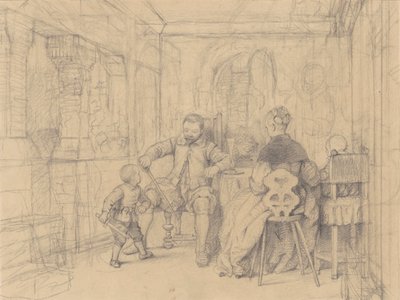 Lekcja szermierki, ok. 1847-49 (grafit na papierze tkanym) autorstwa Richard Caton Woodville