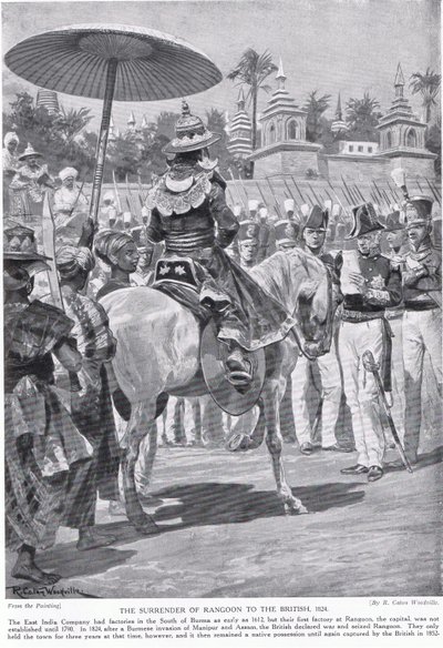 Poddanie Rangunu Brytyjczykom, 1824 r., ilustracja z "Hutchinson