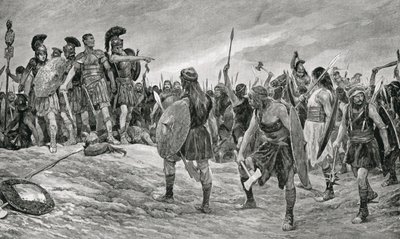 Wespazjan uratowany przez syna Tytusa, ilustracja z „Historii Narodów Hutchinsona”, c.1910 autorstwa Richard Caton Woodville