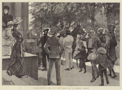 Anglo-indyjskie życie na schodach Bombaju Hotel autorstwa Richard Caton Woodville junior