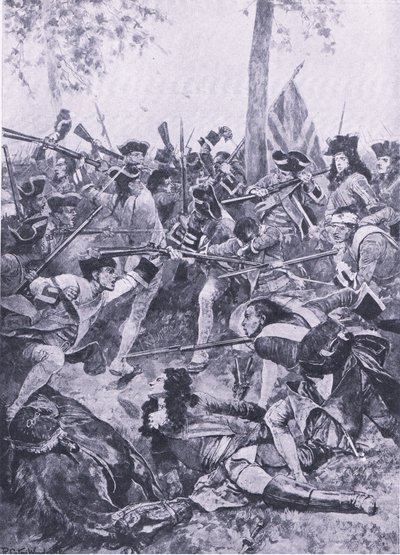 Bitwa pod Ramilles, 23 maja 1706: Atak Pułku Irlandzkiego, ilustracja z brytyjskich bitew lądowych i morskich, 1915 autorstwa Richard Caton Woodville junior