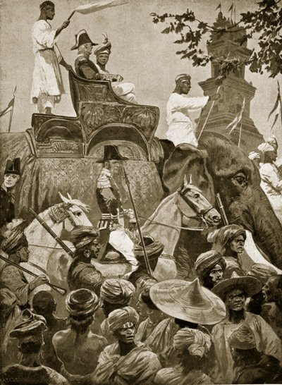 Wojska brytyjskie wkraczające do Singapuru, 1824, ilustracja z „Hutchinson