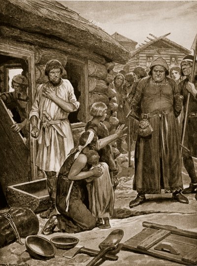 Poddani obłożeni nadmiernymi podatkami wyrzuceni z domów, ilustracja z "Hutchinson