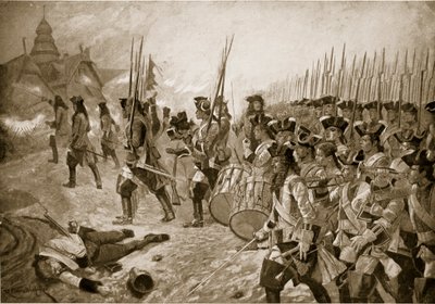 Bitwa pod Blenheim: szturm na wioskę, ilustracja z „Hutchinson