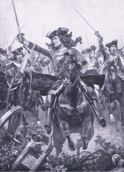 Książę Marlborough w bitwie pod Oudenarde, 11 lipca 1708, ilustracja z brytyjskich bitew lądowych i morskich, 1915 autorstwa Richard Caton Woodville junior