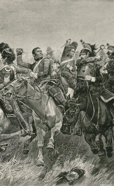 Waleczna szarża szkockich szaraków w bitwie pod Waterloo autorstwa Richard Caton Woodville junior
