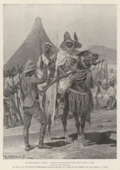 Działania wojenne w Nigerii, brytyjski oficer ekspedycyjny rozmawiający z szefem autorstwa Richard Caton Woodville junior