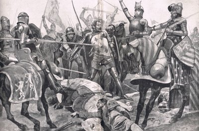 Ostatni bastion Jana II Francja w bitwie pod Poitiers, ilustracja do „Brytyjskich bitew na lądzie i morzu”, wydana przez Cassell, Londyn, ok. 1910 autorstwa Richard Caton Woodville junior