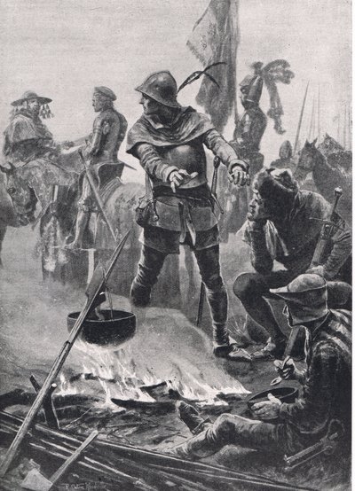 Książę Walii żegnający się z kardynałem de Talleyrand-Périgord rankiem bitwy pod Poitiers, 19 września 1356, ilustracja z brytyjskich bitew na lądzie i morzu, wyd. Casse autorstwa Richard Caton Woodville junior