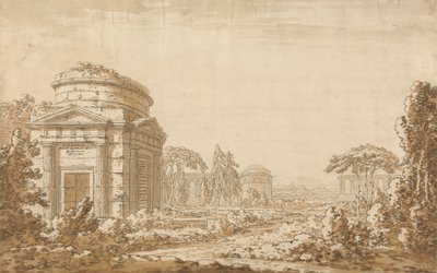 Klasyczny włoski krajobraz ze świątyniami i zrujnowanym akweduktem autorstwa Richard Cooper the Younger