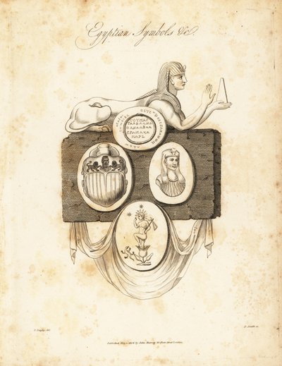 Sfinks egipski, chrząszcz skarabeusz, Horus itp, 1823 (rycina) autorstwa Richard Dagley