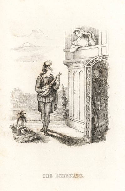 Szkielet Śmierci i minstrela. ,1827 (grawerowanie) autorstwa Richard Dagley