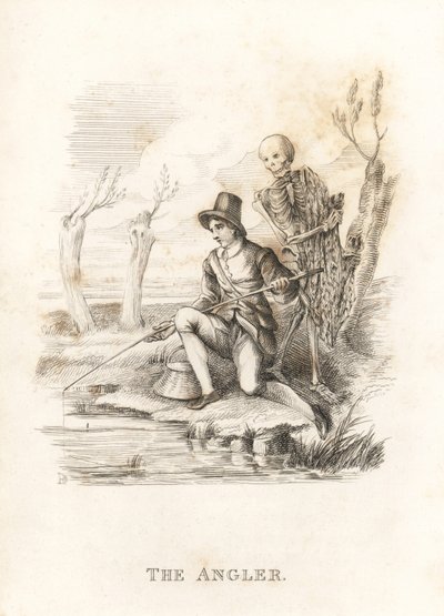 Szkielet Śmierci i wędkarz. ,1827 (grawerowanie) autorstwa Richard Dagley