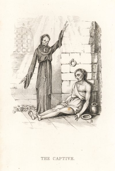 Szkielet Śmierci i jeńca. ,1827 (grawerowanie) autorstwa Richard Dagley