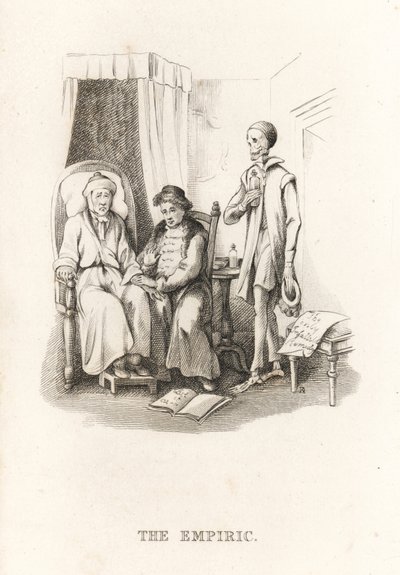 Szkielet Śmierci i szarlatan. ,1827 (grawerowanie) autorstwa Richard Dagley