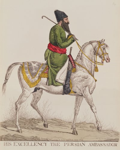 Jego Ekscelencja Ambasador Persji Mirza Abul Hassan Khan podczas drugiej wizyty ambasadora w Londynie, 1819 (druk) autorstwa Richard Dighton