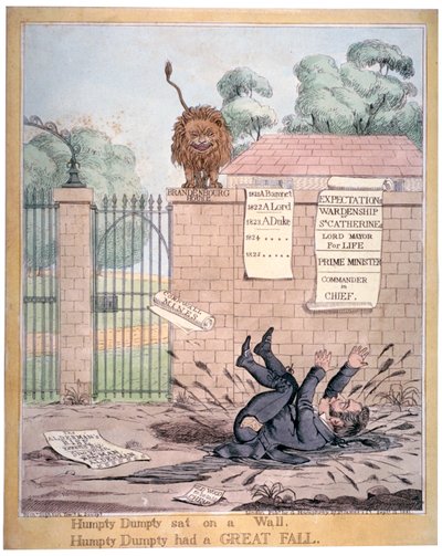 „Humpty Dumpty siedział na ścianie…”, 1821 autorstwa Richard Dighton