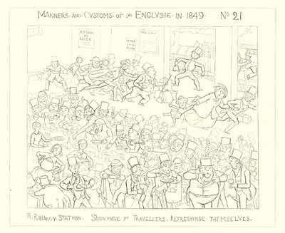 1849, Dworzec kolejowy ukazujący podróżnych orzeźwiających się autorstwa Richard Doyle