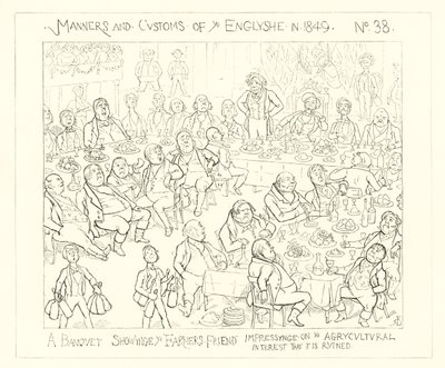 1849, Bankiet pokazujący przyjacielowi rolnika, który odciska na rolniczym interesie, że jest zrujnowany autorstwa Richard Doyle