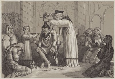 Barberyjskie traktowanie Henryka I przez biskupa normańskiego (akwatinta) autorstwa Richard Doyle