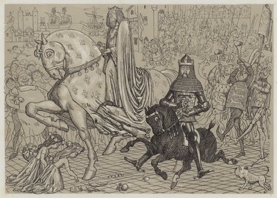 Edward Czarny Książę ze swoim jeńcem, królem Francji Janem, wjeżdża do Londynu (akwatinta) autorstwa Richard Doyle