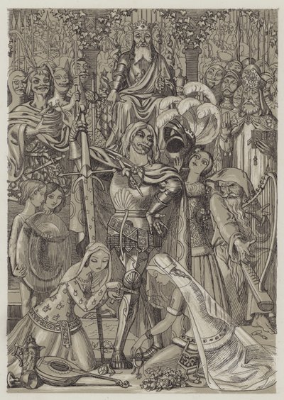 Pierwszy Rycerz Podwiązki (akwatinta) autorstwa Richard Doyle