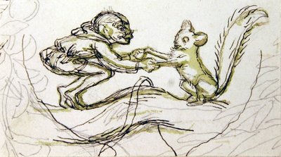 Goblin i wiewiórka (długopis, ołówek i pranie na papierze) autorstwa Richard Doyle