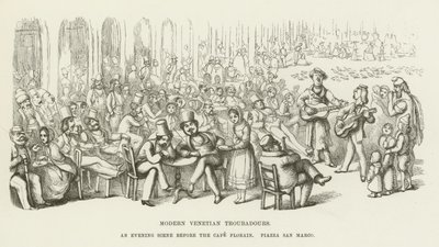 Współcześni trubadurzy weneccy, scena wieczorna przed kawiarnią Florian, Piazza San Marco autorstwa Richard Doyle