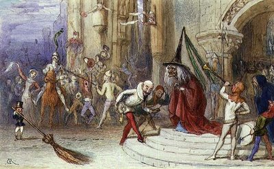 Czarownica i jej miotła (pióro i atrament, gwasz i akwarela) autorstwa Richard Doyle