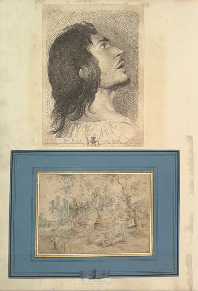 Liść z Aedes Walpolianae oprawiony z grafiką i rysunkiem a: Głowa w profilu..., 1620-1766 autorstwa Richard Earlom
