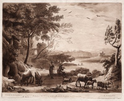 Liber Veritatis: nr 42, Pejzaż rzeczny z pasterzem i pasterzem..., 1774. autorstwa Richard Earlom