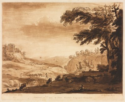 Liber Veritatis: nr 7, Scena na wyspie w górzystym kraju z bydłem, 1774. autorstwa Richard Earlom